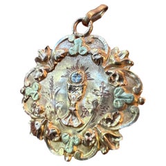 Antique French First Communion Chalice 18K Yellow Rose White Gold Medal Pendant