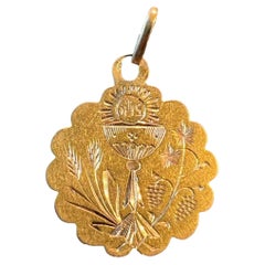 Antique French First Communion Chalice Floral 18K Yellow Gold Charm Pendant