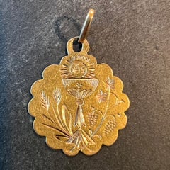 Antique French First Communion Chalice Floral 18K Yellow Gold Charm Pendant