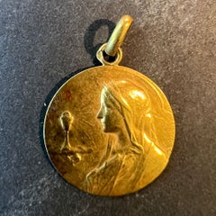 Antique French Jampolsky Virgin Mary Communion 18K Yellow Gold Medal Pendant