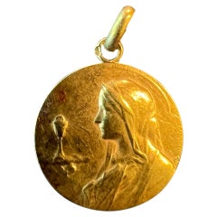 Antique French Jampolsky Virgin Mary Communion 18K Yellow Gold Medal Pendant