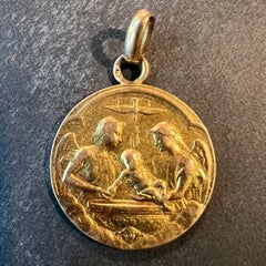 French Dropsy Baptism Angel Holy Dove 18K Yellow Gold Religious Medal Pendant