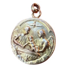 Pendentif médaille religieuse en or jaune 18 carats ange de baptême colombe française