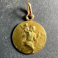 Pendentif antique français « Rasumny » représentant saint Christophe, médaille en or jaune 18 carats
