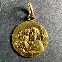 Antique French Rasumny Saint Joseph Jesus Christ 18K Yellow Gold Medal Pendant
