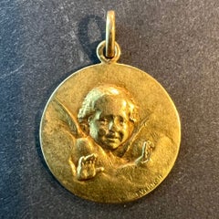 Antique French Vernon Cherub Angel 18K Yellow Gold Charm Pendant Medal