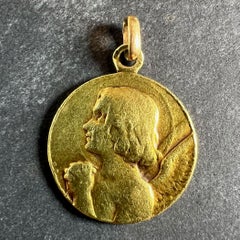 Antique French Holy Angel 18K Yellow Gold Religious Pendant Medal
