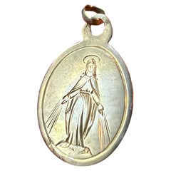 Antique French Virgen María 18K Rose Gold Charm Medal Pendant