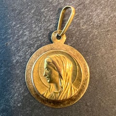 French Virgin Mary 18K Yellow Gold Pendant Charm Medal