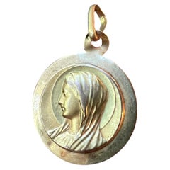 Medalla colgante de la Virgen María francesa en oro amarillo de 18 quilates