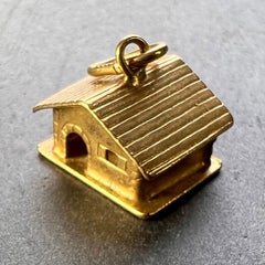 18K Yellow Gold Ski Chalet Cabin Lodge Charm Pendant