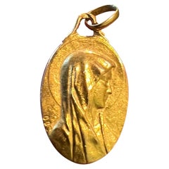 Ciondolo medaglia con la Vergine Maria di Lourdes in oro giallo 18 carati, OBC francese