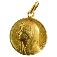 French Becker Virgin Mary 18K Yellow Gold Charm Pendant Religious Medal