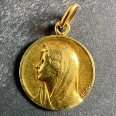 French Becker Virgin Mary 18K Yellow Gold Charm Pendant Religious Medal
