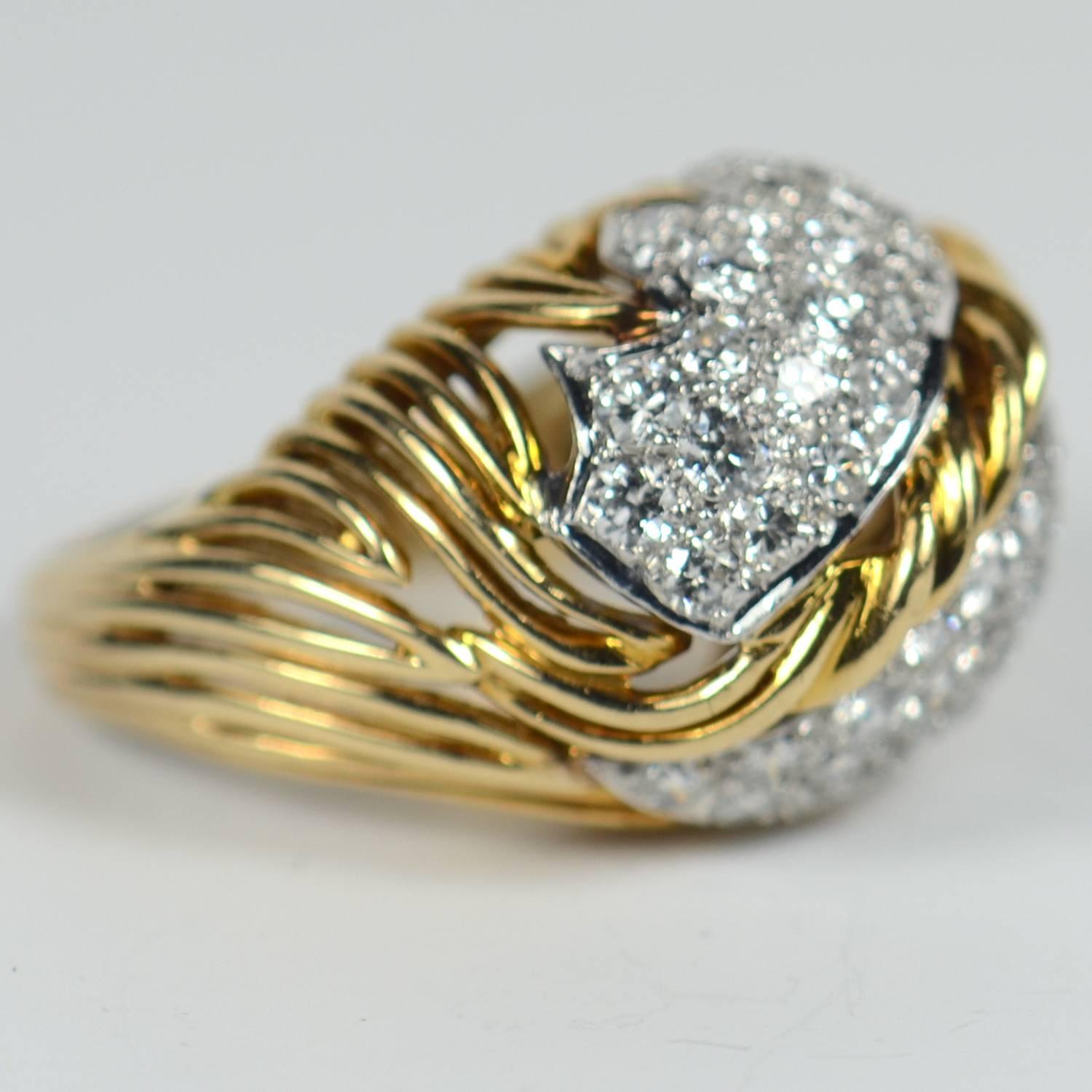 Diamond Gold Fallen Leaf Ring, circa 1950 For Sale 4