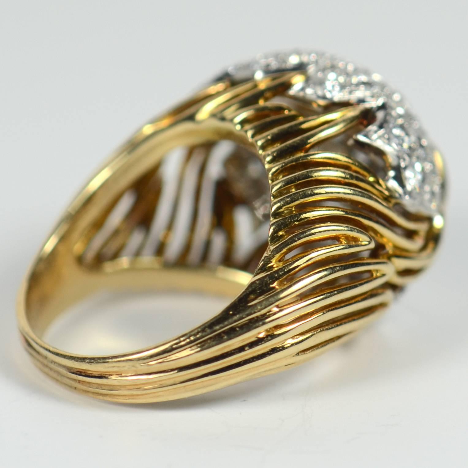 Diamond Gold Fallen Leaf Ring, circa 1950 For Sale 5