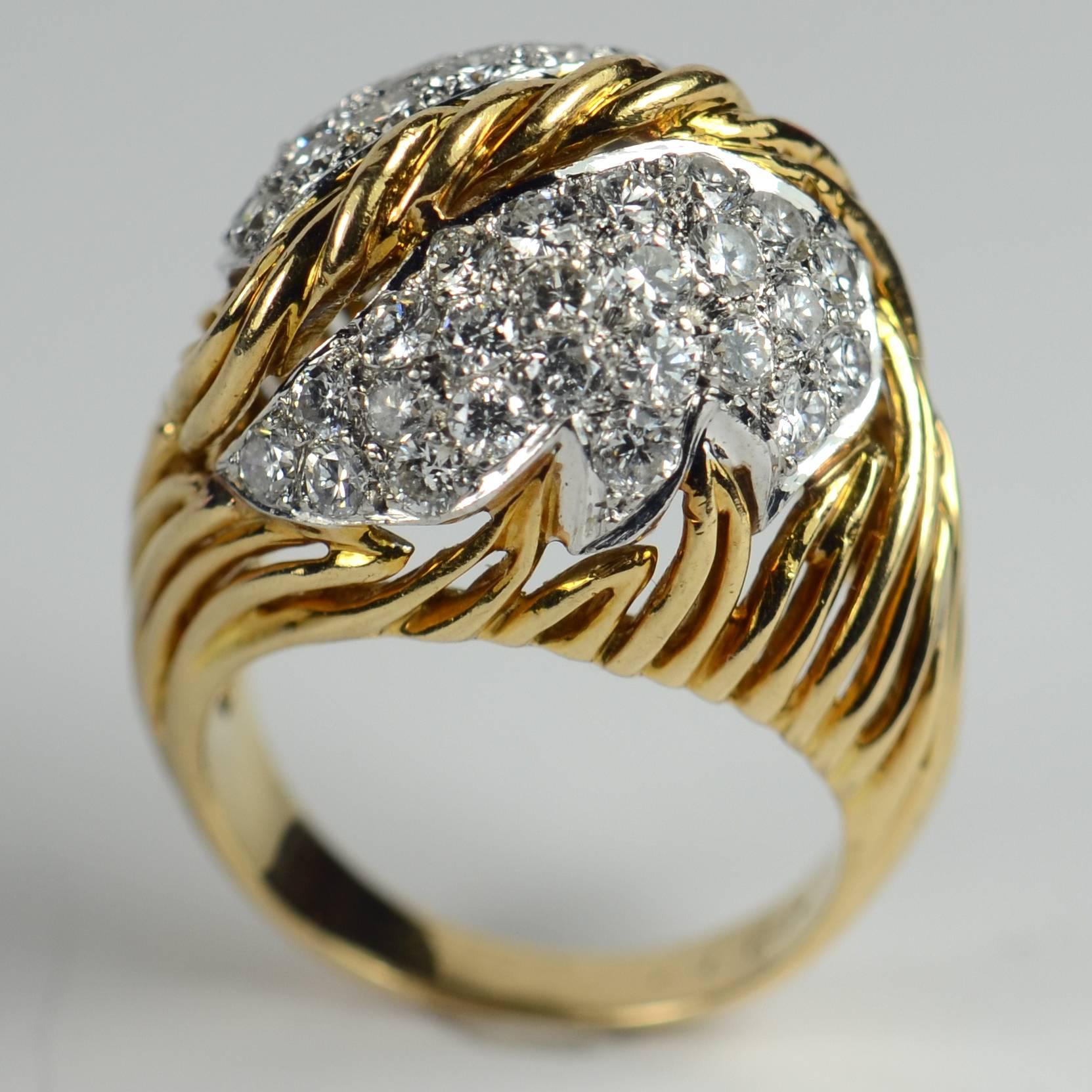 Diamond Gold Fallen Leaf Ring, circa 1950 For Sale 1