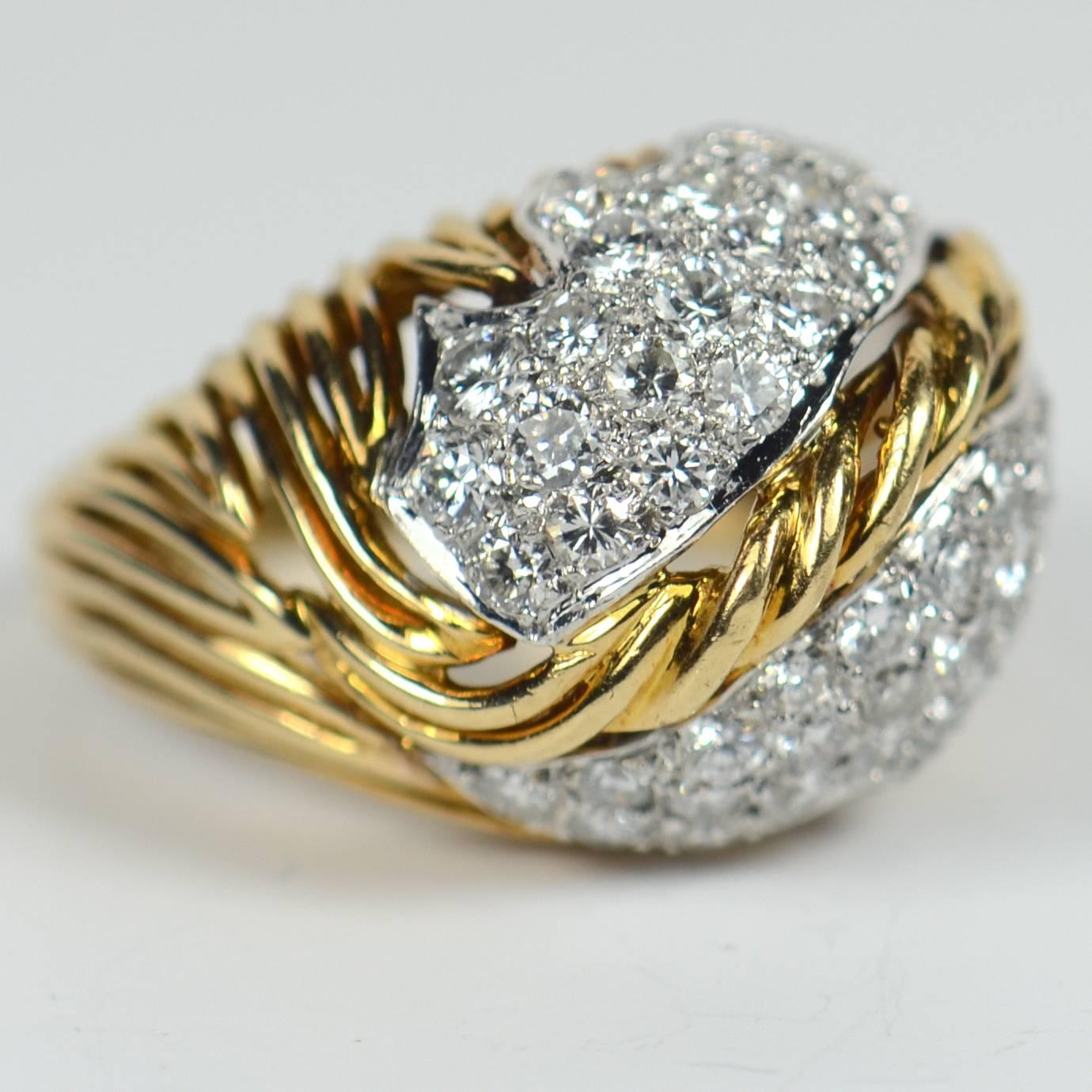 Diamond Gold Fallen Leaf Ring, circa 1950 For Sale 3