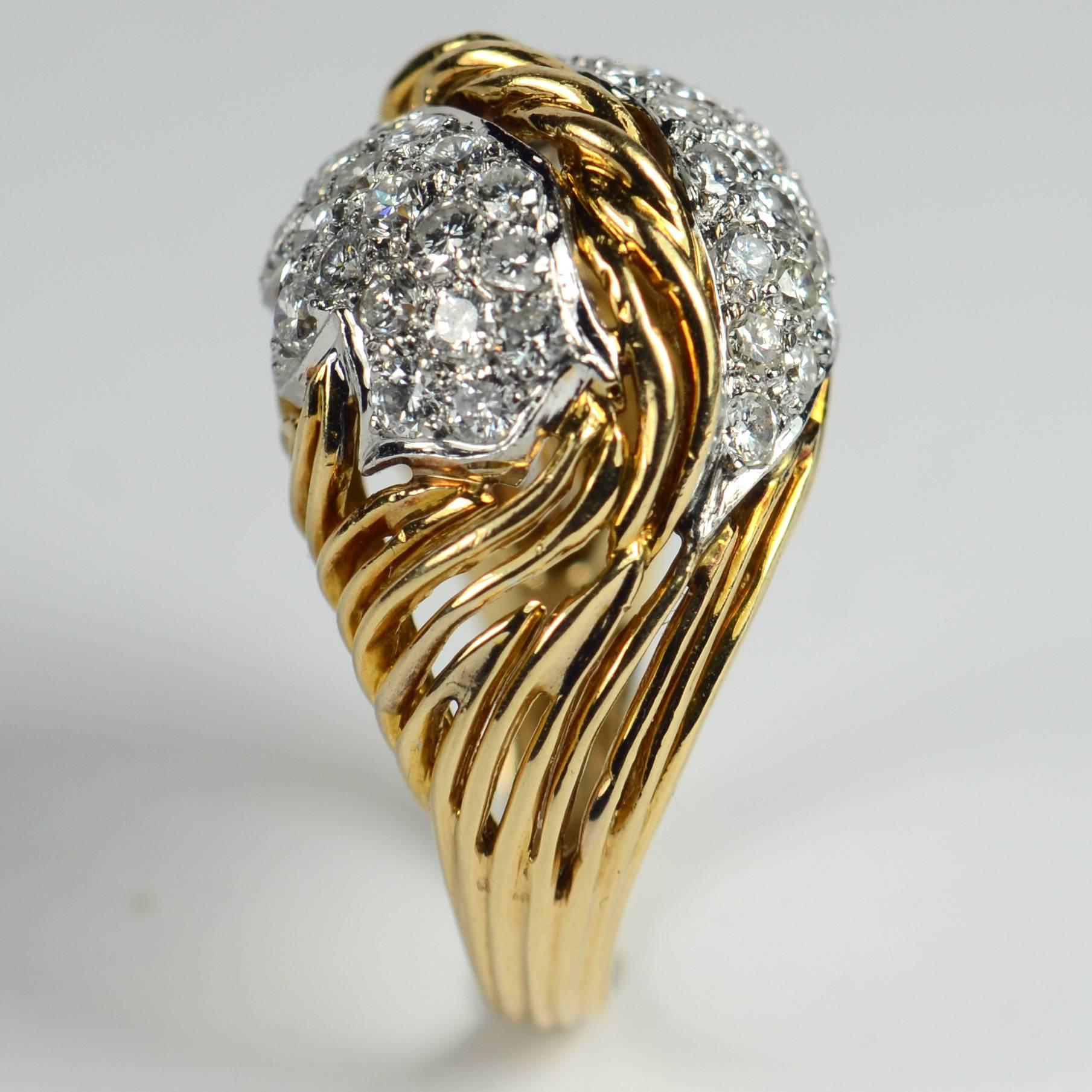 Diamond Gold Fallen Leaf Ring, circa 1950 In Good Condition For Sale In London, GB