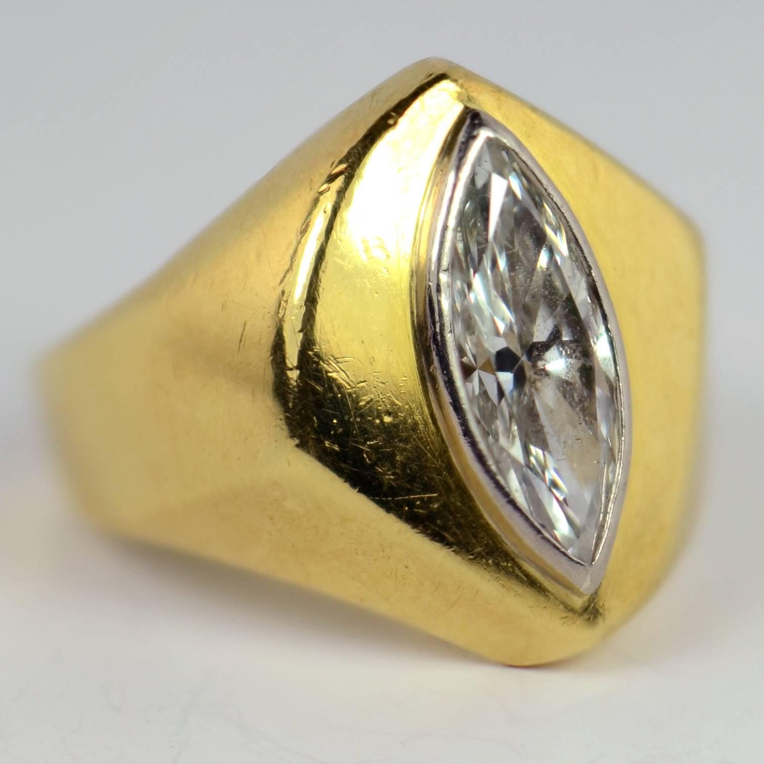 Marquise Cut 2.25 Carat Marquise Diamond Gold Asymmetric Ring