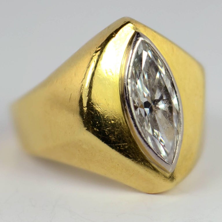 2.25 Carat Marquise Diamond Gold Asymmetric Ring at 1stDibs
