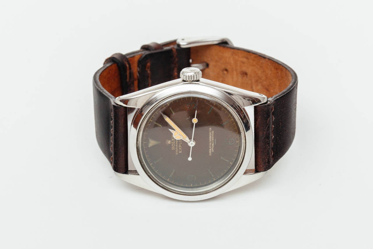 Men's Rolex Stainless Steel Explorer Wristwatch with Tropical Dial Ref 1016 circa 1963