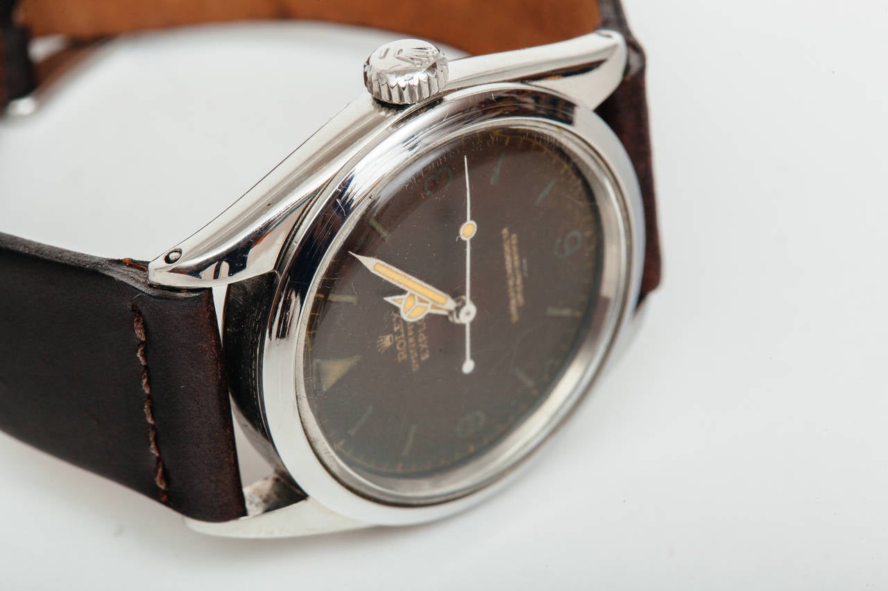 Rolex Stainless Steel Explorer Wristwatch with Tropical Dial Ref 1016 circa 1963 In Good Condition In New York, NY