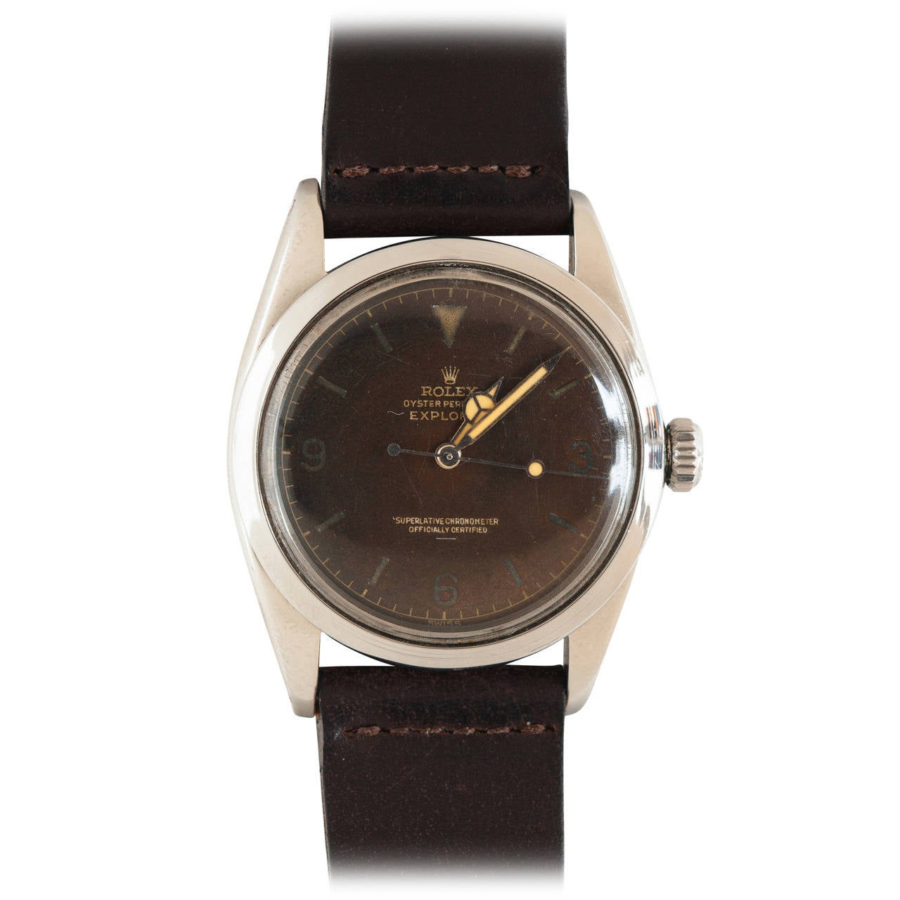 Rolex Stainless Steel Explorer Wristwatch with Tropical Dial Ref 1016 circa 1963