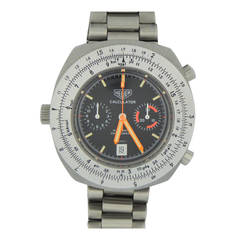 Heuer Stainless Steel Automatic Calculator Chronograph Wristwatch with Date