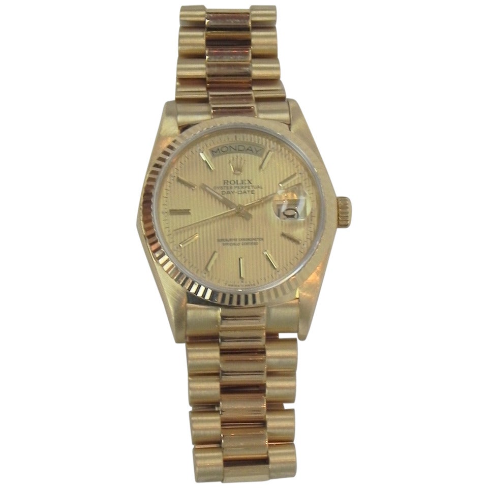 Rolex Yellow Gold Automatic Quickset President Wristwatch Ref 18038 circa 1987