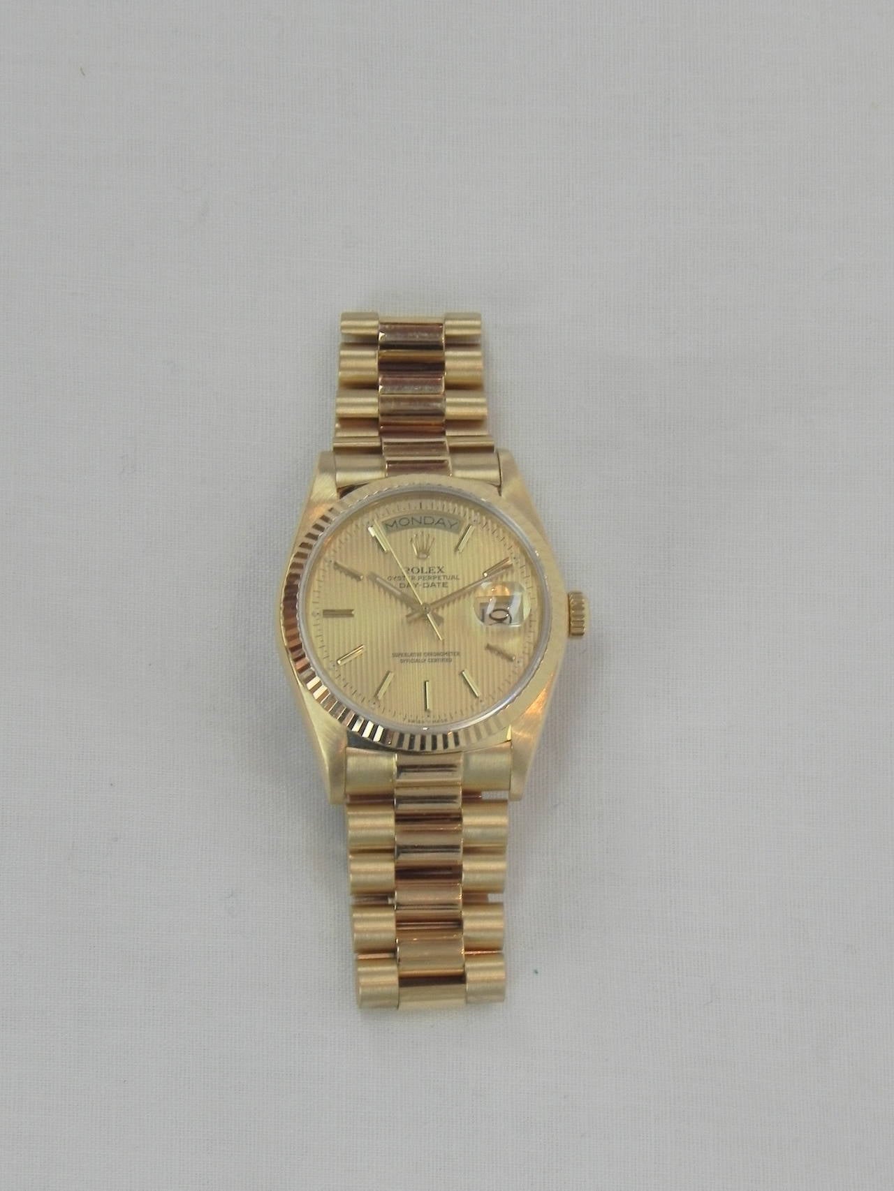 Rolex Yellow Gold Automatic Quickset President Wristwatch Ref 18038 circa 1987 In Excellent Condition In New York, NY