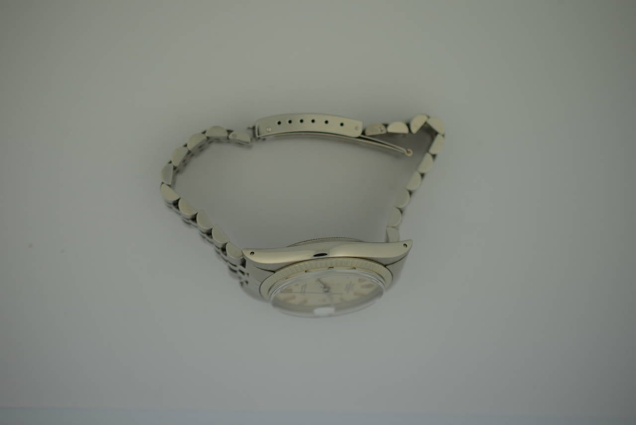 Women's or Men's Rolex Stainless Steel Gold Bezel Oyster Perpetual DateJust Wristwatch Ref 1601