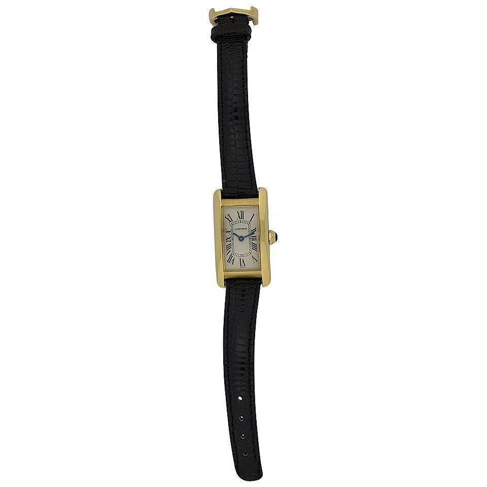 Cartier Yellow Gold Midsize American Tank Quartz Wristwatch