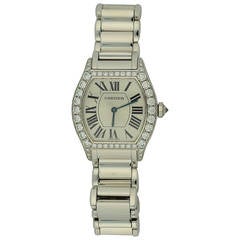 Cartier Lady's White Gold Tortue With Diamond Bezel Quartz Wristwatch