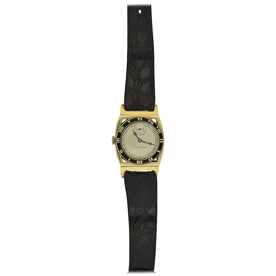 Hamilton Yellow Gold Art Deco Piping Rock Manual Wind Wristwatch For Sale
