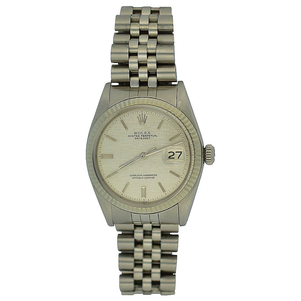 Rolex Stainless Steel Gold Bezel Oyster Perpetual DateJust Wristwatch Ref 1601