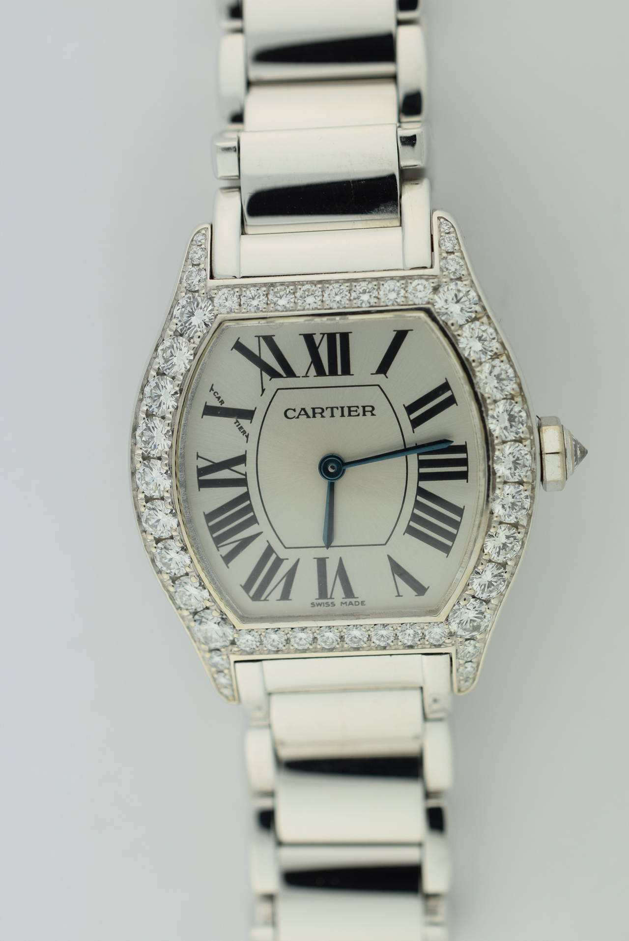 Cartier Lady's White Gold Tortue With Diamond Bezel Quartz Wristwatch 1