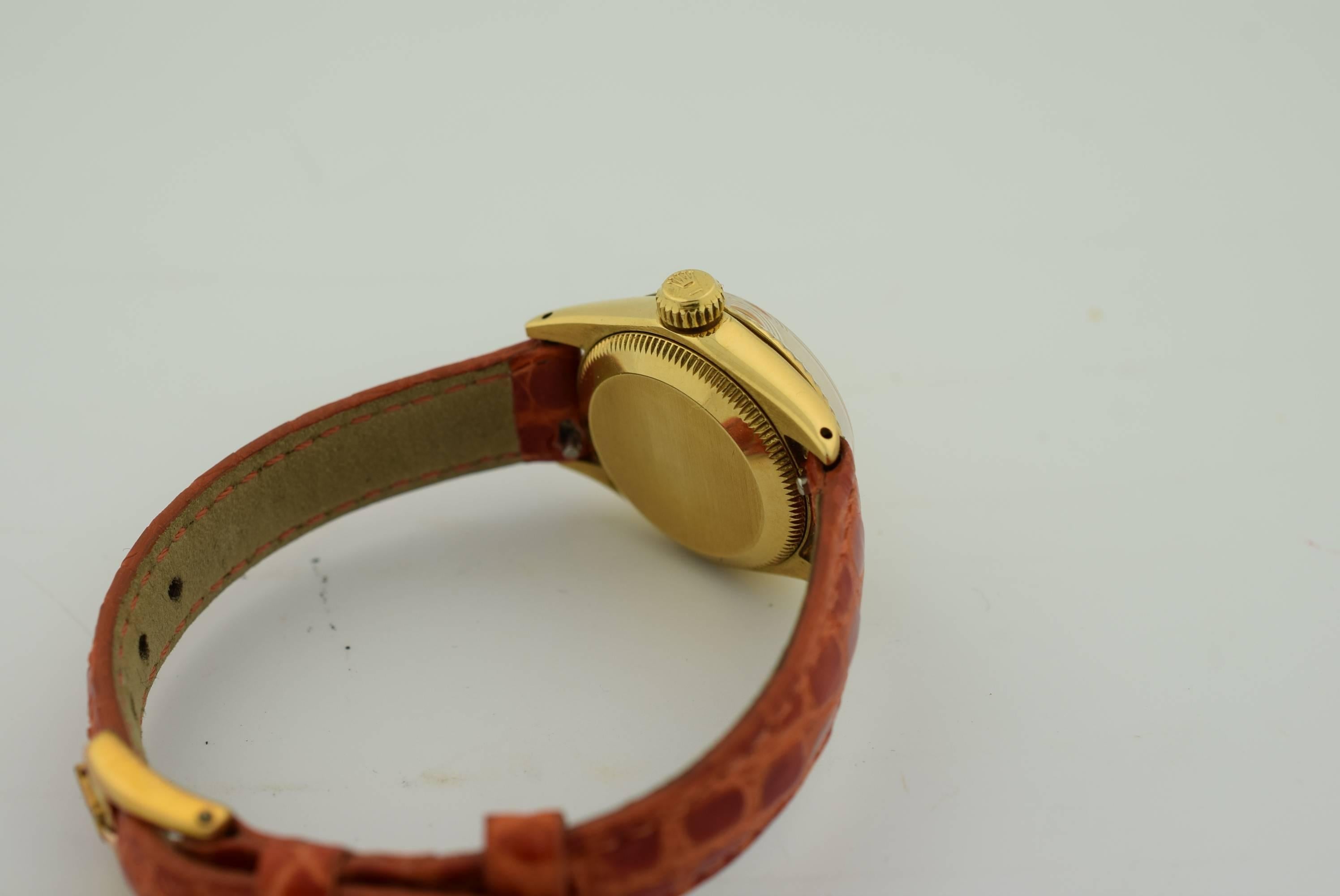 Women's Rolex Lady's Yellow Gold Orange Dial Datejust Automatic Wristwatch Ref 6517