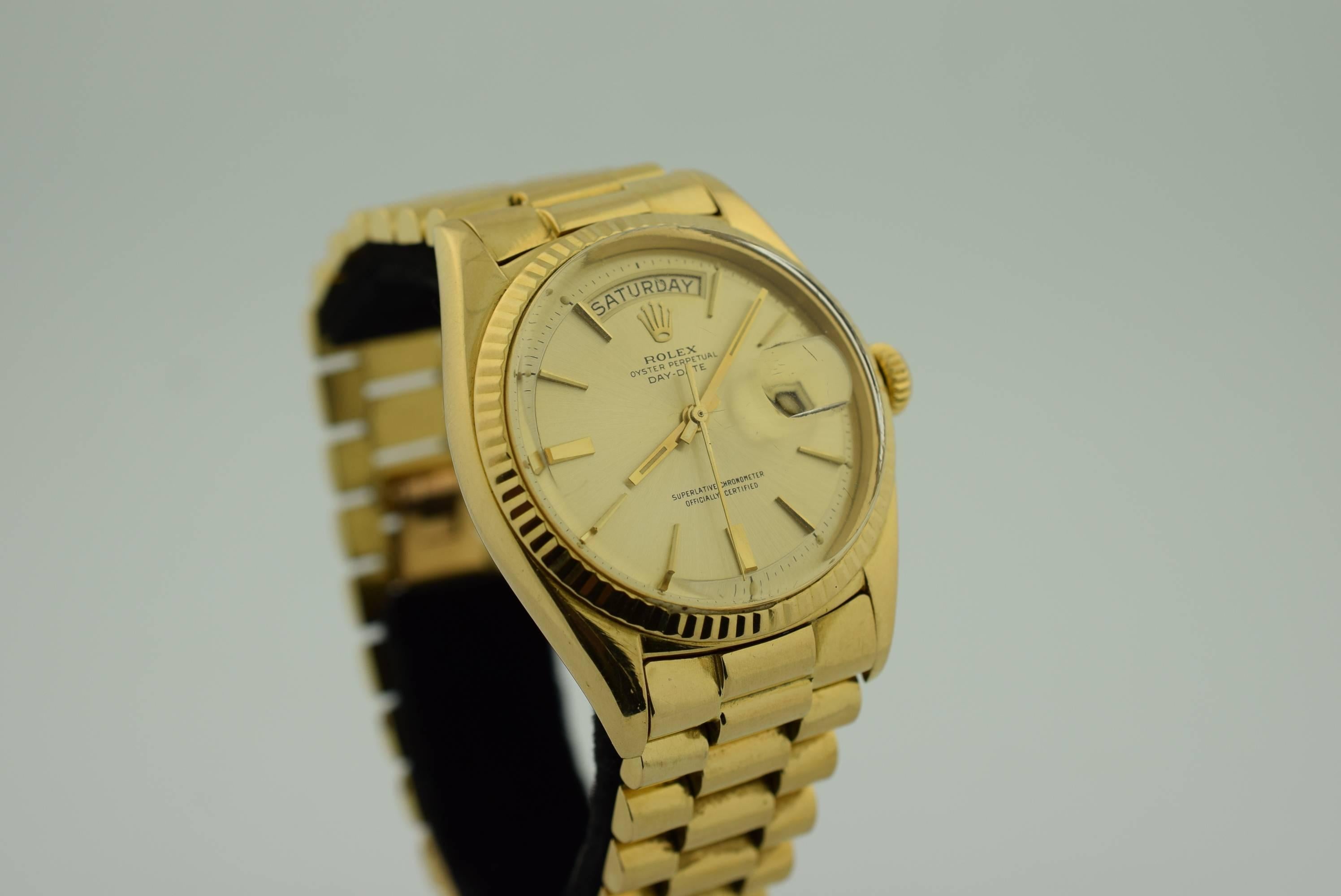 Rolex Yellow Gold Day Date President Automatic Wristwatch Ref 1803 In Good Condition In New York, NY