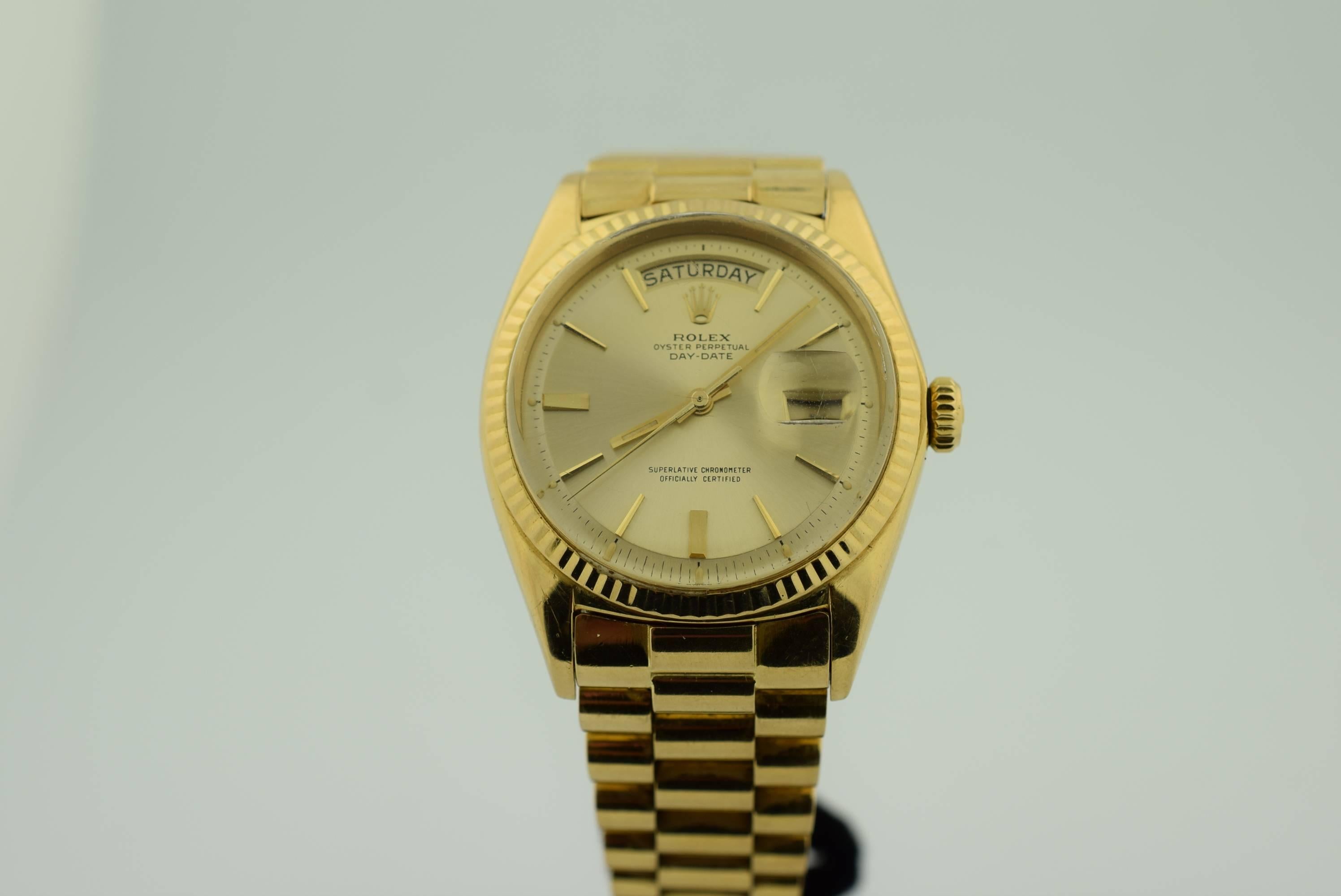 Contemporary Rolex Yellow Gold Day Date President Automatic Wristwatch Ref 1803