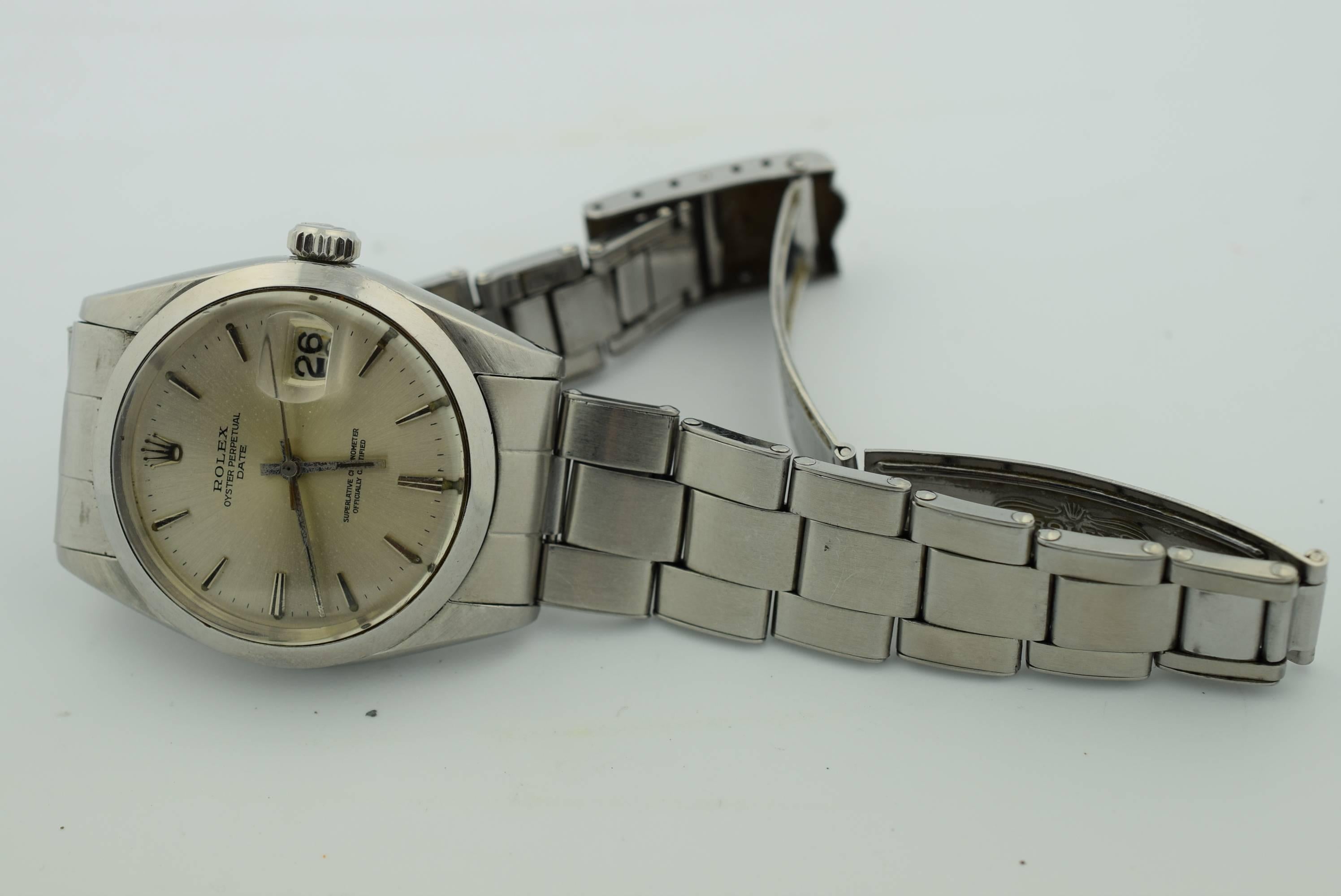 Rolex Stainless Steel Oyster Perpetual Date Automatic Wristwatch Ref 1500 In Good Condition In New York, NY