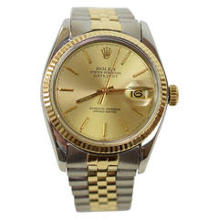 Rolex Yellow Gold Stainless Steel Datejust Jubilee Wristwatch Ref 16013