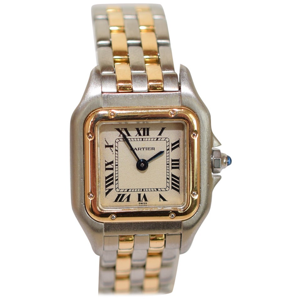 Cartier Lady's Yellow Gold Stainless Steel Panther Wristwatch Ref 112000R