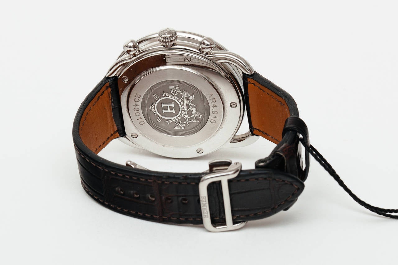 Hermes Stainless Steel Arceau Automatic Chronograph Wristwatch with Date In New Condition In New York, NY