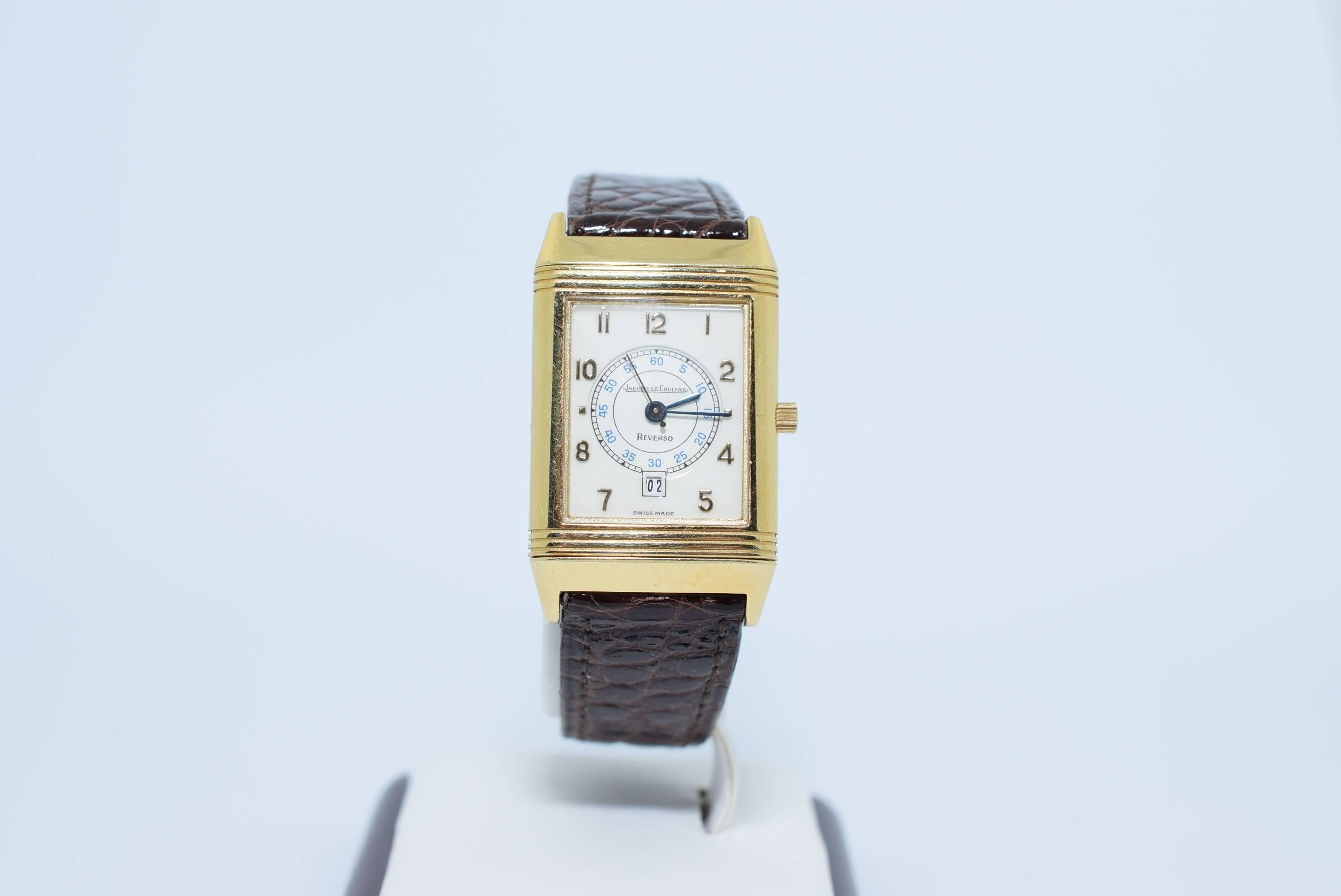 Jaeger Lecoultre Lady's Yellow Gold Reverso with Calendar Quartz Wristwatch 1