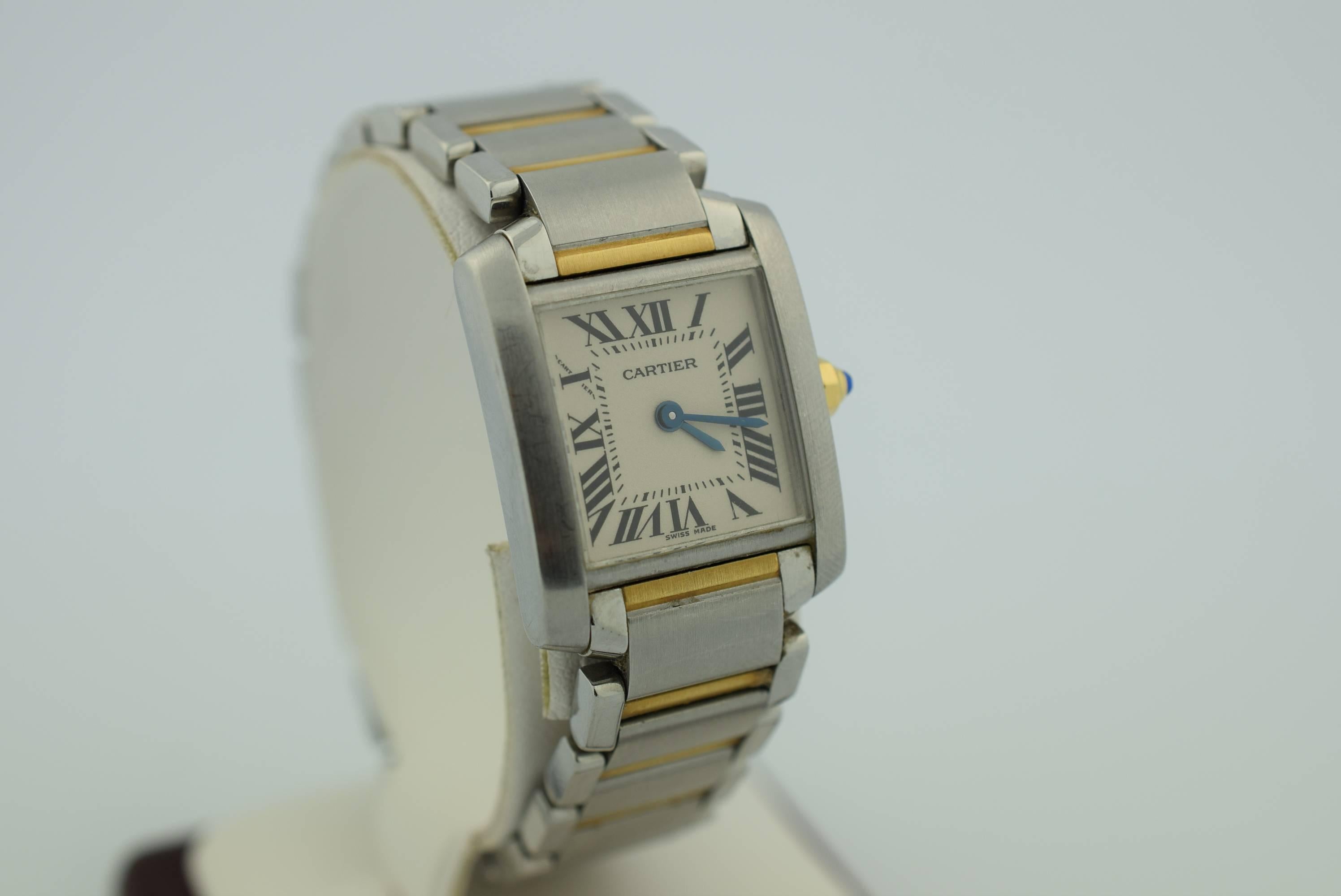 Cartier Yellow Gold Stainless Steel Small Tank Francaise Quartz Wristwatch  1