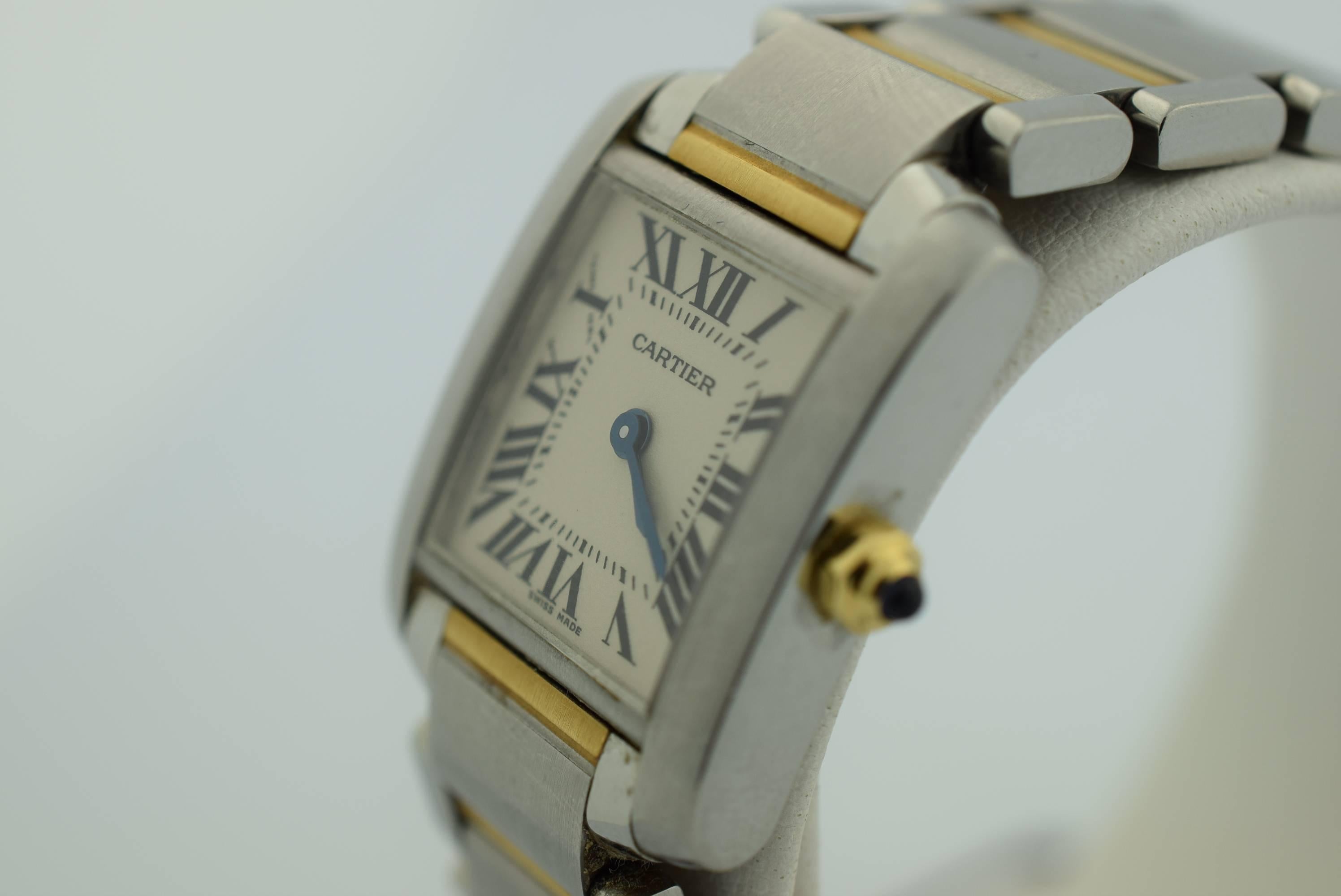 Cartier Yellow Gold Stainless Steel Small Tank Francaise Quartz Wristwatch  In Excellent Condition In New York, NY