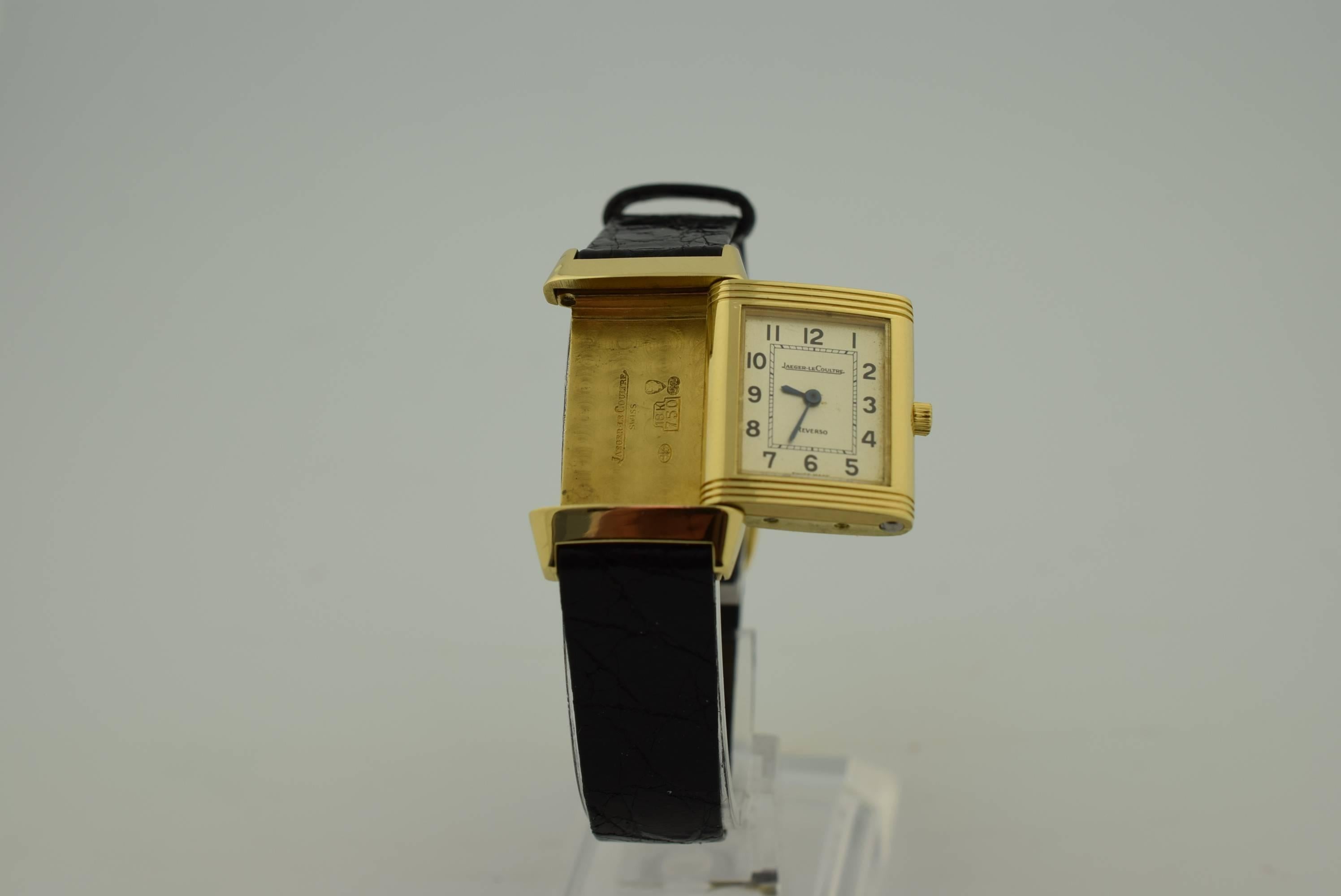 Jaeger Le Coultre Lady's Yellow Gold Reverso Quartz Wristwatch 1