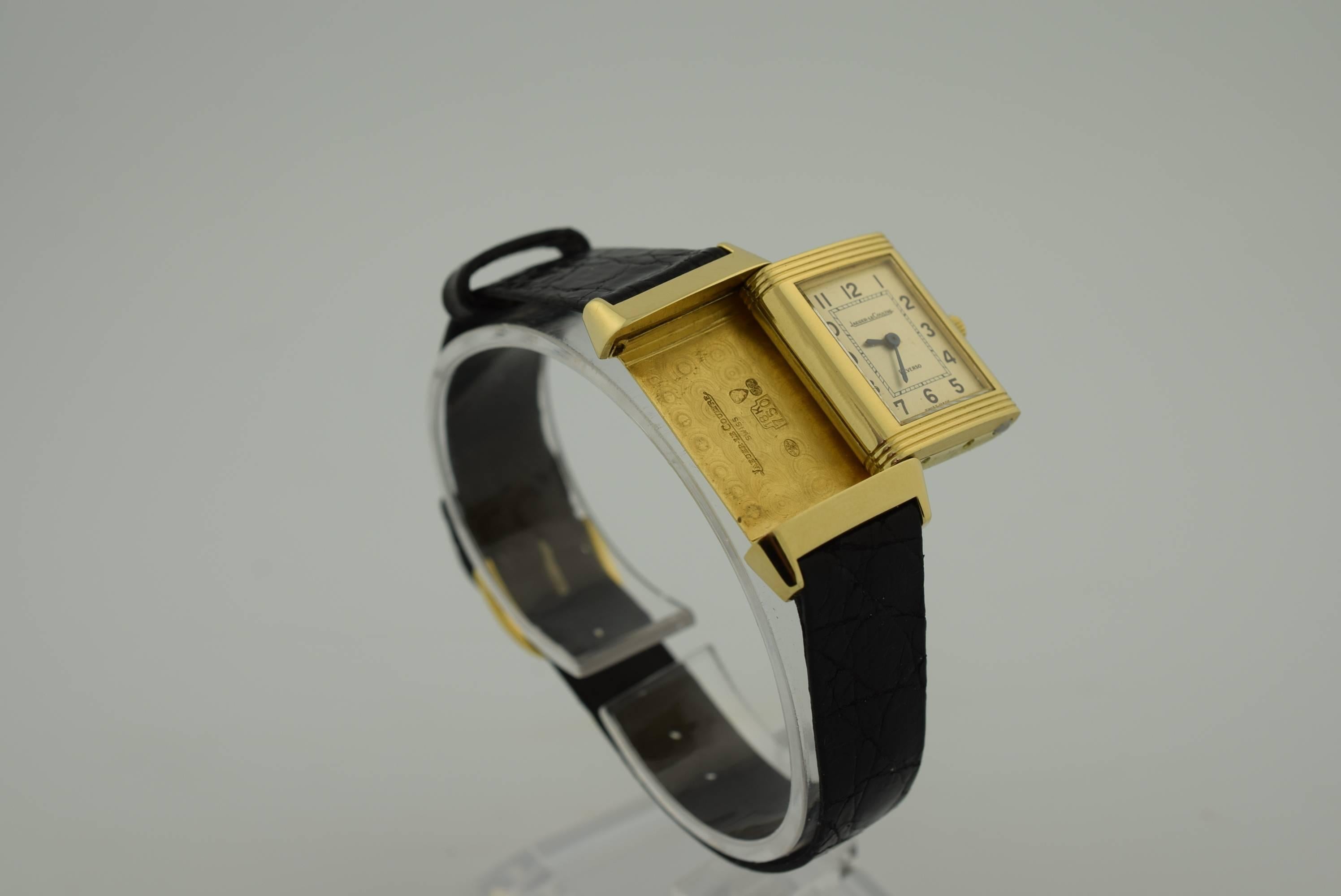 Jaeger Le Coultre Lady's Yellow Gold Reverso Quartz Wristwatch 2
