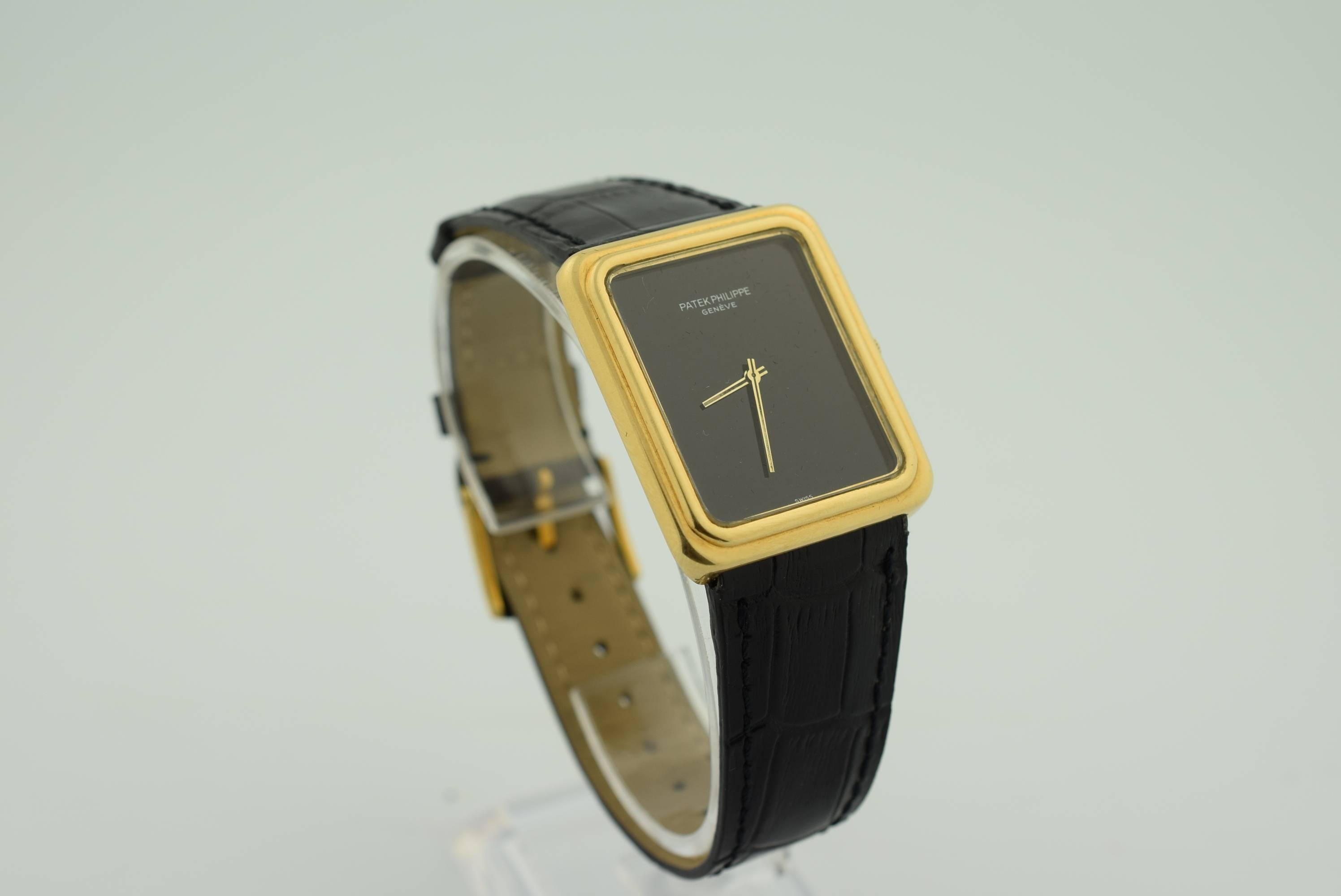 Women's or Men's Patek Philippe Yellow gold Onyx Dial Wristwatch Ref 3649/1